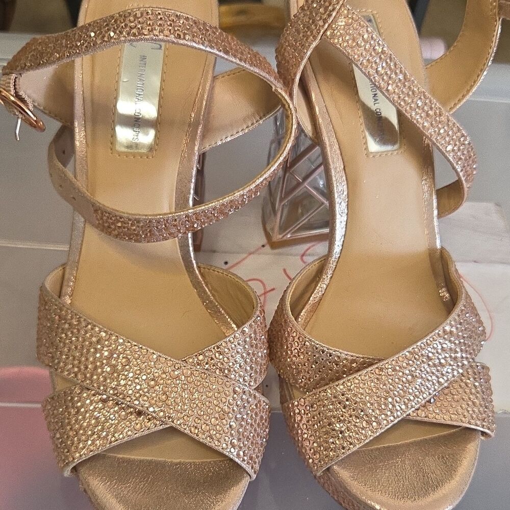 INC International Concepts Women's Rose Gold Rhinestone Strappy Heels Synthetic